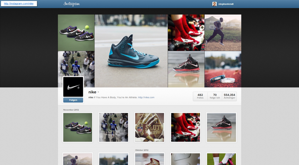 Screenshot: Nike auf Instagram - neues Design