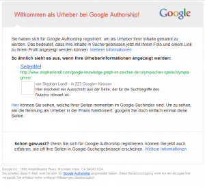 Willkommen als Urheber bei Google Authorship, Screenshot Gmail