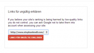 Screenshot: Links für ungültig erklären - Google Webmaster Tools