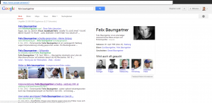 Screenshot www.google.at: Suche nach Felix Baumgartner - Auch Prominente verschiedenster Art sind zu finden. Spannend wäre zu wissen nach welchen Kriterien hier "ähnliche Suchen" vorgeschlagen werden!?