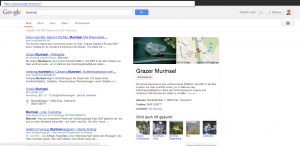 Screenshot www.google.at: Suche nach Murinsel - Sehenswürdigkeiten waren auch erwartbar. Aber woher stammt die Telefonnummer der Murinsel? ;-)